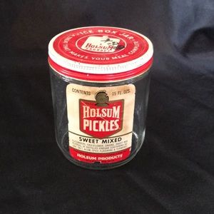 Vintage HOLSUM PICKLES Ice Box Glass Jar w/Metal Lid~Paper Label~MCM